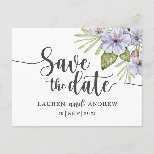 Rustic Floral Paars Save the Date Briefkaart (Voorkant)