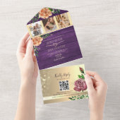 Rustic Floral Paars Wedding All In One Uitnodiging (Afscheurbaar)