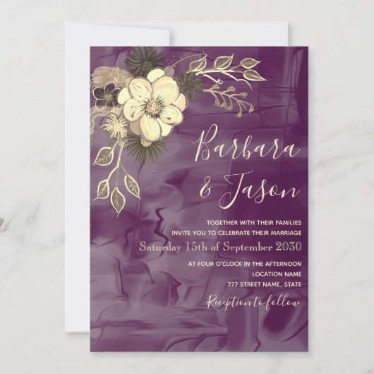 Rustic Floral Paars Wedding Invitation Kaart (Voorkant)