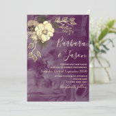 Rustic Floral Paars Wedding Invitation Kaart (Staand voorkant)
