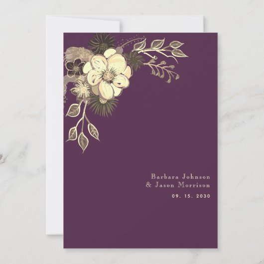 Rustic Floral Paars Wedding Invitation Kaart (Achterkant)