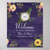 Rustic Floral Paars Wedding Welkom Poster (Voorkant)