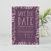 Rustic Floral Paarse Save the Date (Staand voorkant)