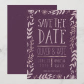 Rustic Floral Paarse Save the Date (Voorkant / Achterkant)