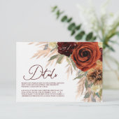 Rustic Floral Pampas Grass Wedding Details Informatiekaartje (Staand voorkant)