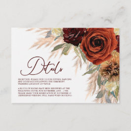 Rustic Floral Pampas Grass Wedding Details Informatiekaartje