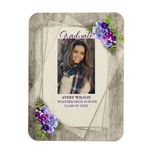 Rustic Floral Pansy Foto Afstuderen Magneet (Verticaal)