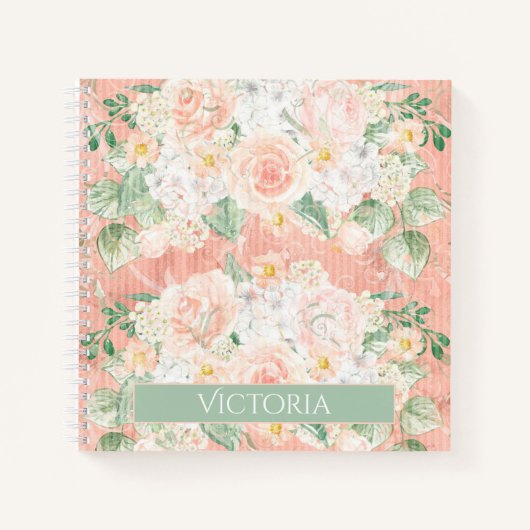 Rustic Floral Peach Green op maat Notitieboek (Voorkant)