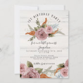 Rustic Floral Peony Dusty Pink eerste verjaardag Kaart (Voorkant)