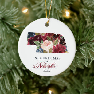 Rustic Floral persoonlijke kerstmis in Nebraska Keramisch Ornament