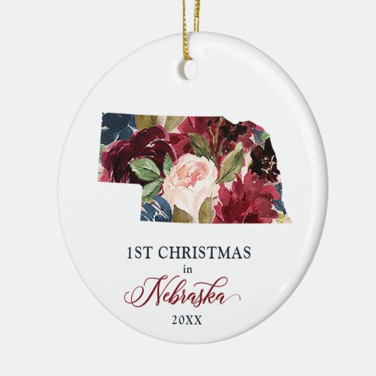 Rustic Floral persoonlijke kerstmis in Nebraska Keramisch Ornament (Links)