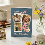 Rustic Floral Photo Collage Mother's Day Kaart<br><div class="desc">Give Mom a gift that feels as warm as a summer afternoon. This elegant Mother’s Day card features a beautiful three-photo collage, allowing you to showcase your favorite moments—from quiet hugs to playful walks in the meadow. Set against a sophisticated deep teal background, the design is accented with hand-drawn botanical...</div>