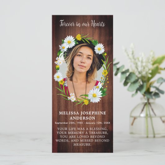 Rustic Floral Photo Funeral Memorial Prayer Kaart (Staand voorkant)
