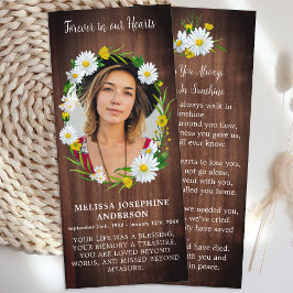 Rustic Floral Photo Funeral Memorial Prayer Kaart