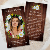 Rustic Floral Photo Funeral Memorial Prayer Kaart