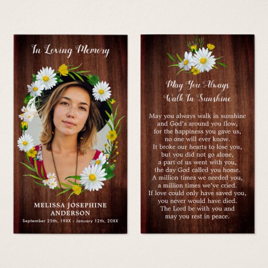 Rustic Floral Photo Funeral Memorial Prayer Kaart (Voorkant /achterkant)