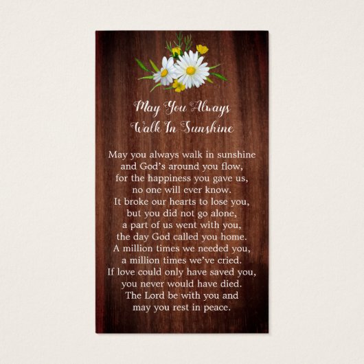 Rustic Floral Photo Funeral Memorial Prayer Kaart (Achterkant)