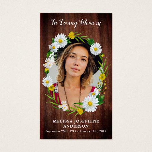 Rustic Floral Photo Funeral Memorial Prayer Kaart (Voorkant)