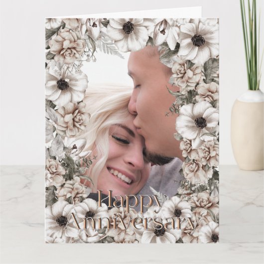 Rustic Floral Photo Jubileum Kaart (Voorkant)