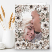 Rustic Floral Photo Jubileum Kaart