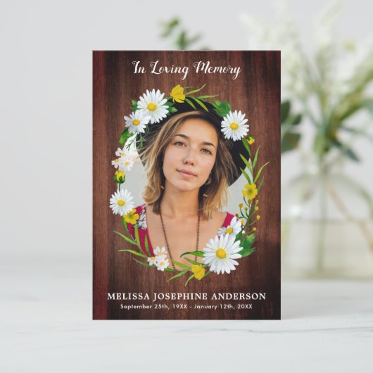 Rustic Floral Photo Memorial Prayer Kaart Funeral (Staand voorkant)