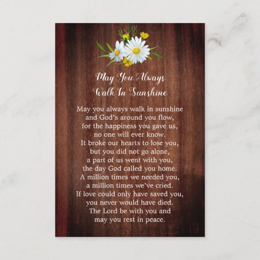 Rustic Floral Photo Memorial Prayer Kaart Funeral (Achterkant)