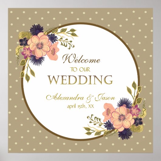 Rustic Floral Pink and Gold Welcome Wedding Poster (Voorkant)