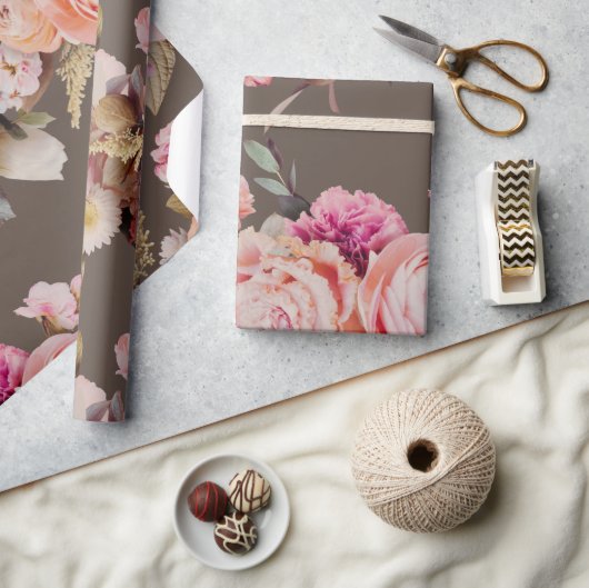 Rustic Floral Pink Peach Shabby Chic Modern Cadeaupapier (Crafts)