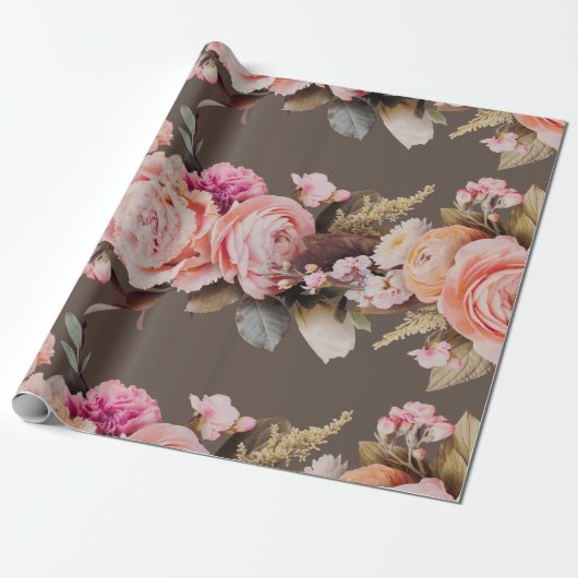 Rustic Floral Pink Peach Shabby Chic Modern Cadeaupapier (Uitgerold)