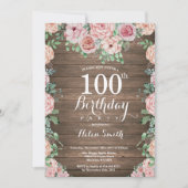 Rustic Floral Pink Peonies 100th Birthday Kaart (Voorkant)