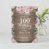 Rustic Floral Pink Peonies 100th Birthday Kaart (Staand voorkant)