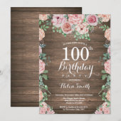 Rustic Floral Pink Peonies 100th Birthday Kaart (Voorkant / Achterkant)