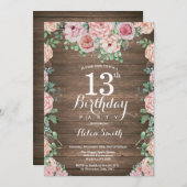 Rustic Floral Pink Peonies 13th Birthday Kaart (Voorkant / Achterkant)
