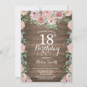 Rustic Floral Pink Peonies 18th Birthday Kaart (Voorkant)