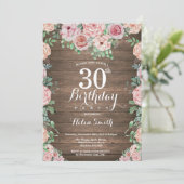 Rustic Floral Pink Peonies 30th Birthday Kaart (Staand voorkant)