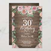 Rustic Floral Pink Peonies 30th Birthday Kaart (Voorkant / Achterkant)