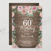 Rustic Floral Pink Peonies 60th Birthday Kaart (Voorkant / Achterkant)