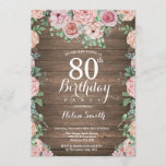 Rustic Floral Pink Peonies 80th Birthday Kaart<br><div class="desc">Rustic Floral Pink Peonies 80th Birthday Invitation for Women. Waterverf Floral Flower. Elegant roze en Peony Flowers. Volwassen verjaardag. Rustic Wood Background landretro. 13e 15e 16e 18e 21e 30e 40e 50e 60e 70e 90e 100e, Alle leeftijden. Voor verdere aanpassing, te klikken gelieve de knoop "van de Aanpassing het"en ons ontwerphulpmiddel...</div>