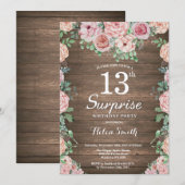 Rustic Floral Pink Peonies Surprise 13th Birthday Kaart (Voorkant / Achterkant)