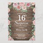 Rustic Floral Pink Peonies Surprise 16th Birthday Kaart<br><div class="desc">Rustic Floral Pink Peonies Surprise 16th Birthday Invitation for Girl. Waterverf Floral Flower. Elegant roze en Peony Flowers. Kinderen van afgelopen dag. Rustic Wood Background landretro. 13e 15e 16e 18e 21e 30e 40e 50e 60e 70e 90e 100e, Alle leeftijden. Voor verdere aanpassing, te klikken gelieve de knoop "van de Aanpassing...</div>