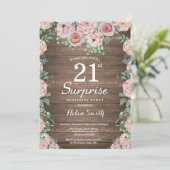 Rustic Floral Pink Peonies Surprise 21st Birthday Kaart (Staand voorkant)