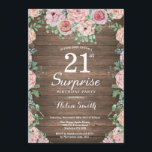 Rustic Floral Pink Peonies Surprise 21st Birthday Kaart<br><div class="desc">Rustic Floral Pink Peonies verrast 21ste verjaardag Uitnodiging voor vrouwen. Waterverf Floral Flower. Elegant roze en Peony Flowers. Volwassen verjaardag. Rustic Wood Background landretro. 13e 15e 16e 18e 21e 30e 40e 50e 60e 70e 90e 100e, Alle leeftijden. Voor verdere aanpassing, te klikken gelieve de knoop "van de Aanpassing het"en ons...</div>