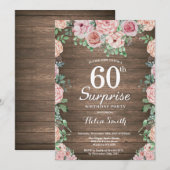 Rustic Floral Pink Peonies Surprise 60th Birthday Kaart (Voorkant / Achterkant)