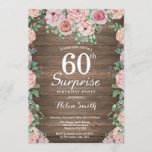 Rustic Floral Pink Peonies Surprise 60th Birthday Kaart<br><div class="desc">Rustic Floral Pink Peonies verrast 60e verjaardag Uitnodiging voor vrouwen. Waterverf Floral Flower. Elegant roze en Peony Flowers. Volwassen verjaardag. Rustic Wood Background landretro. 13e 15e 16e 18e 21e 30e 40e 50e 60e 70e 90e 100e, Alle leeftijden. Voor verdere aanpassing, te klikken gelieve de knoop "van de Aanpassing het"en ons...</div>