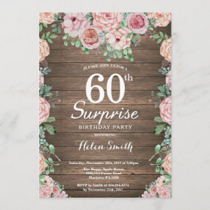 Rustic Floral Pink Peonies Surprise 60th Birthday Kaart