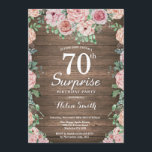 Rustic Floral Pink Peonies Surprise 70th Birthday Kaart<br><div class="desc">Rustic Floral Pink Peonies verrassen de 70e verjaardag van de uitnodiging aan vrouwen. Waterverf Floral Flower. Elegant roze en Peony Flowers. Volwassen verjaardag. Rustic Wood Background landretro. 13e 15e 16e 18e 21e 30e 40e 50e 60e 70e 90e 100e, Alle leeftijden. Voor verdere aanpassing, te klikken gelieve de knoop "van de...</div>