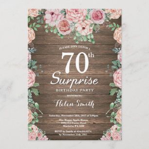 Rustic Floral Pink Peonies Surprise 70th Birthday Kaart