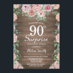 Rustic Floral Pink Peonies Surprise 90th Birthday Kaart<br><div class="desc">Rustic Floral Pink Peonies verrast de 90ste verjaardag van de uitnodiging aan vrouwen. Waterverf Floral Flower. Elegant roze en Peony Flowers. Volwassen verjaardag. Rustic Wood Background landretro. 13e 15e 16e 18e 21e 30e 40e 50e 60e 70e 90e 100e, Alle leeftijden. Voor verdere aanpassing, te klikken gelieve de knoop "van de...</div>