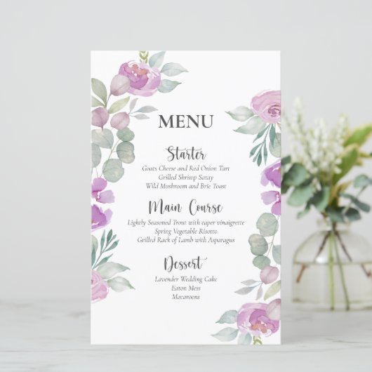 Rustic Floral Pink Waterverf Wedding Menu (Staand voorkant)