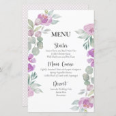 Rustic Floral Pink Waterverf Wedding Menu (Voorkant / Achterkant)